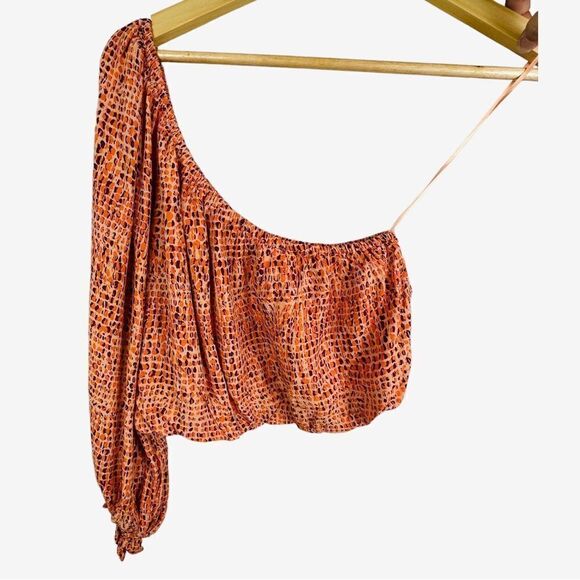 L*Space Revolve Nia Orange One Shoulder Pattern Crop Top NWT S - Picture 6 of 7